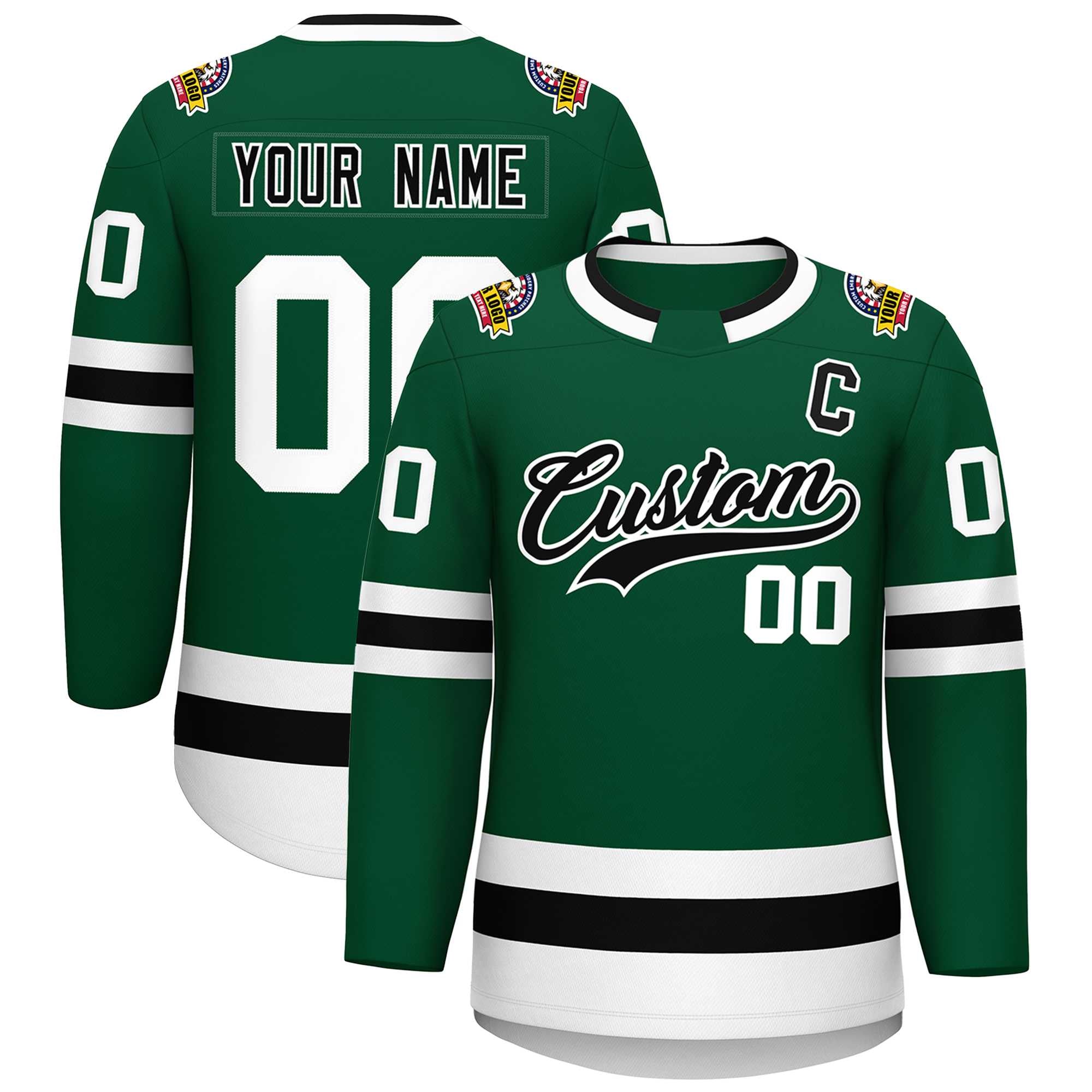 Custom Green Black-White Classic Style Hockey Jersey