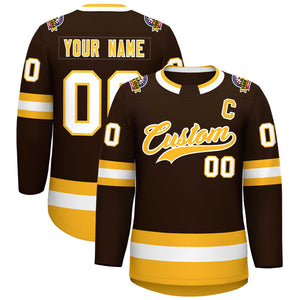 Custom Brown Gold-White Classic Style Hockey Jersey