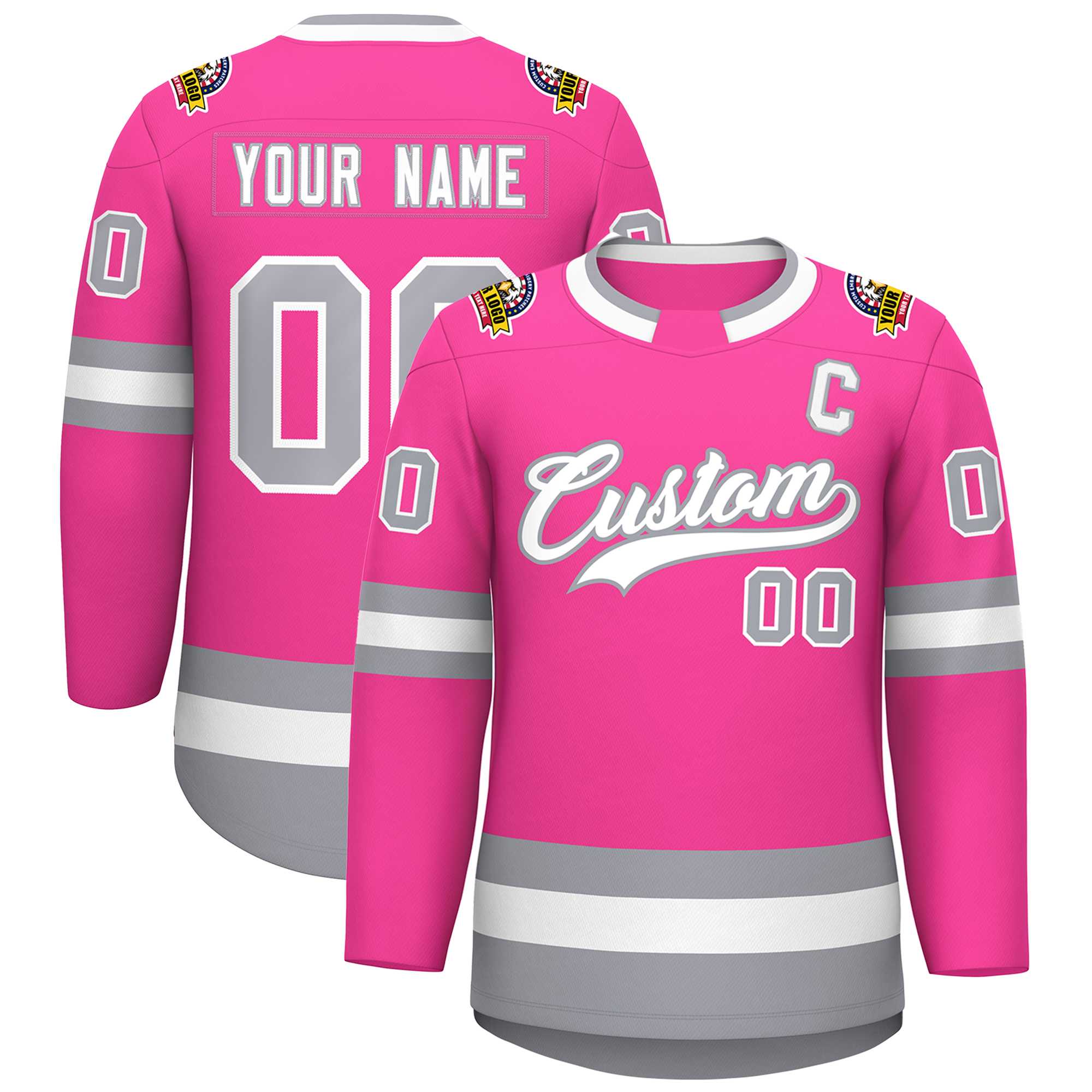 Custom Pink White-Gray Classic Style Hockey Jersey