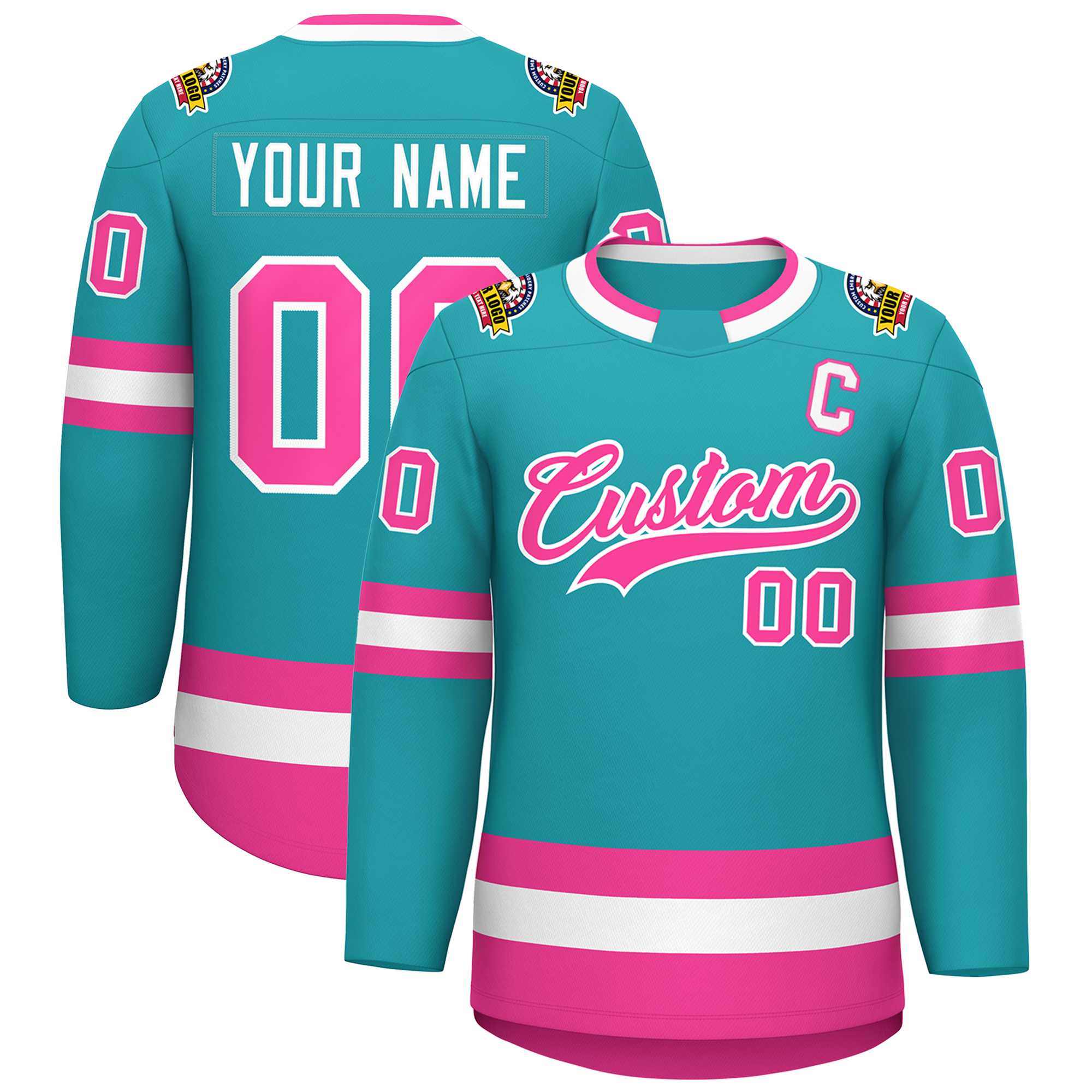 Custom Aqua Pink-White Classic Style Hockey Jersey