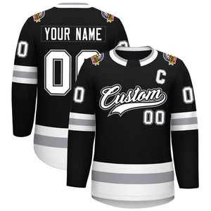 Custom Black White Black-Gray Classic Style Hockey Jersey