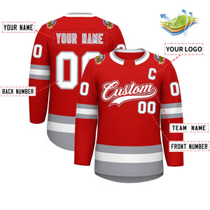 Custom Red White Red-Gray Classic Style Hockey Jersey