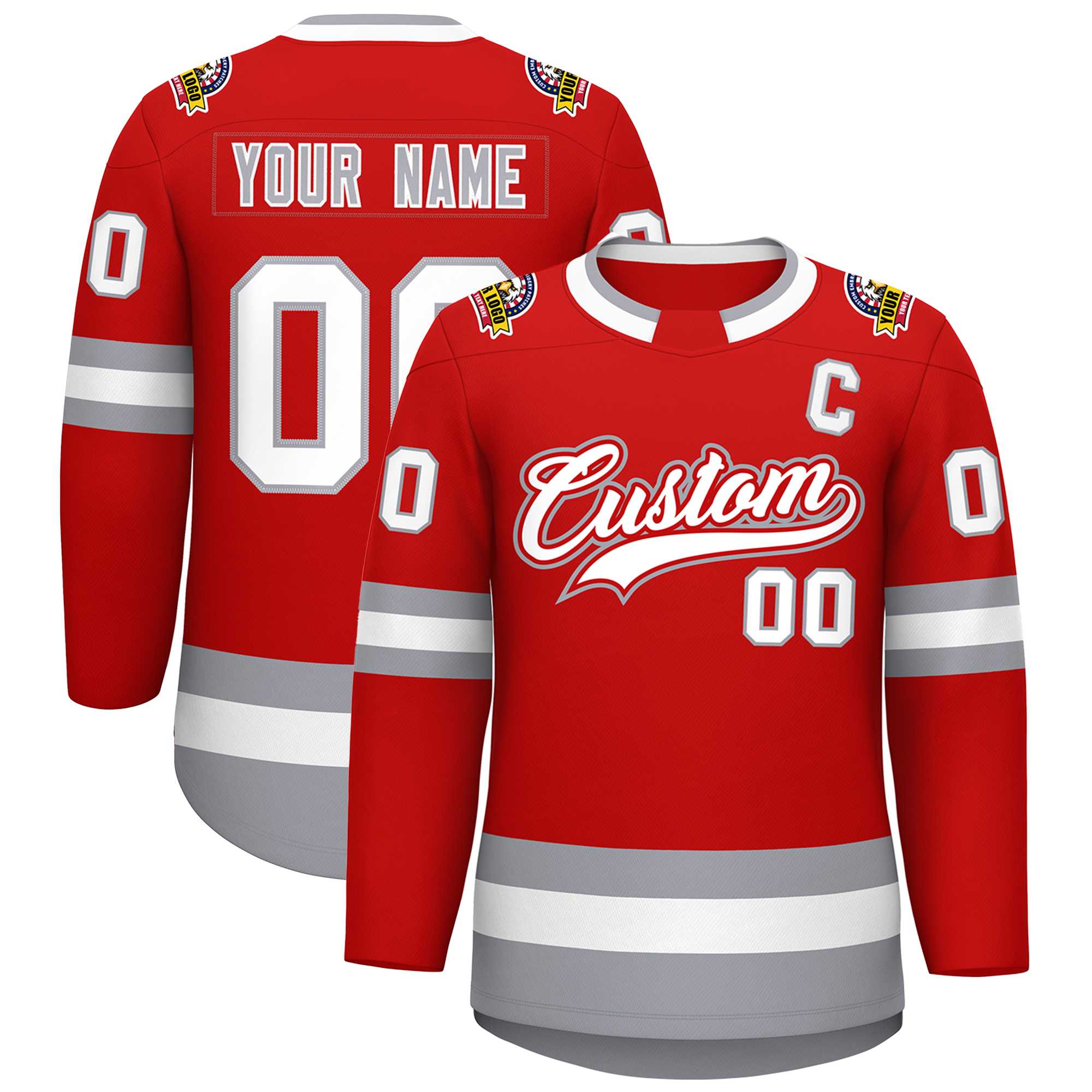 Maillot de hockey de style classique rouge blanc rouge-gris personnalisé