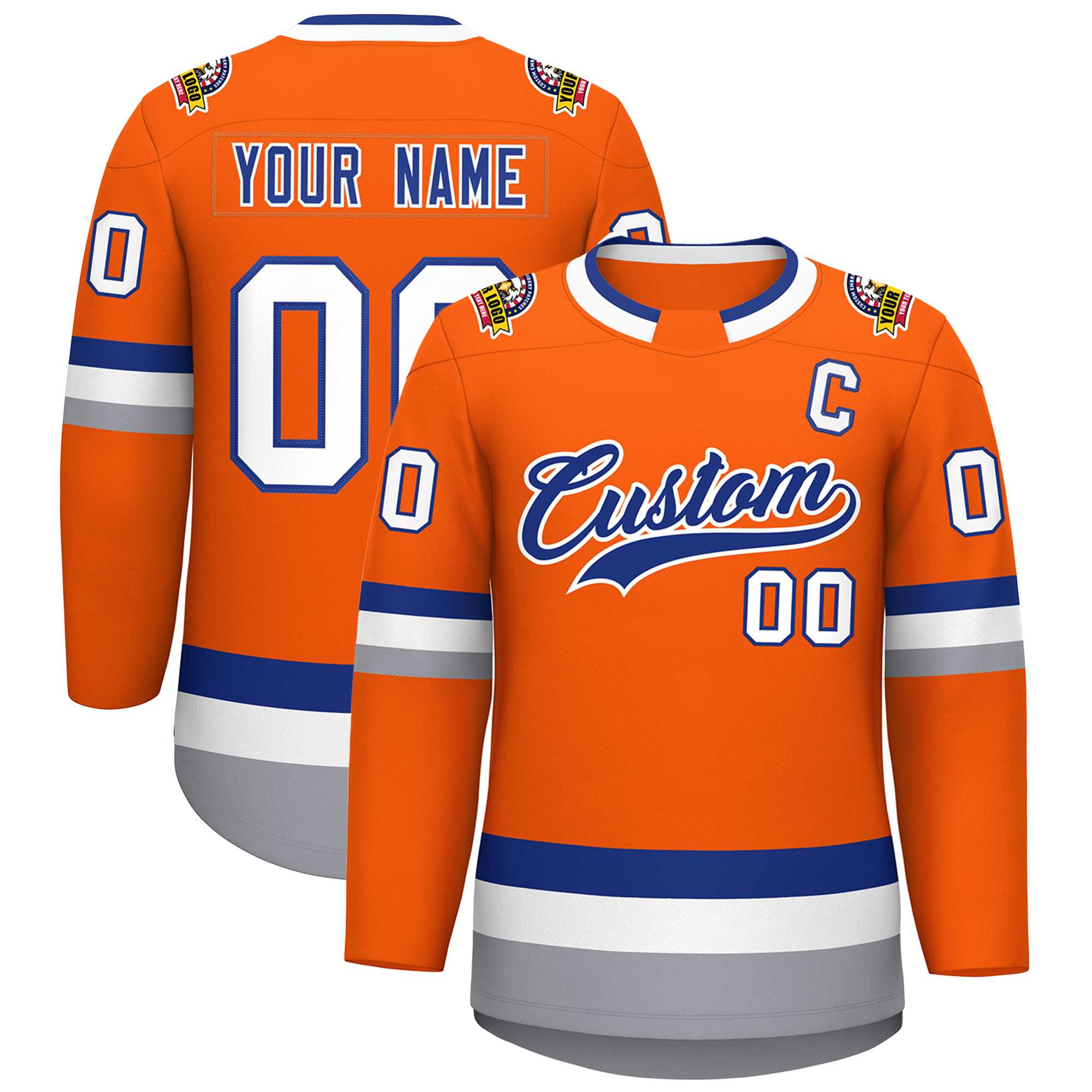 Custom Orange Royal-White Classic Style Hockey Jersey