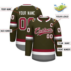 Custom Olive Crimson-White Classic Style Hockey Jersey