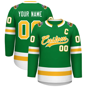 Maillot de hockey de style classique Kelly vert or-blanc personnalisé