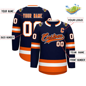 Custom Navy Orange Navy-White Classic Style Hockey Jersey