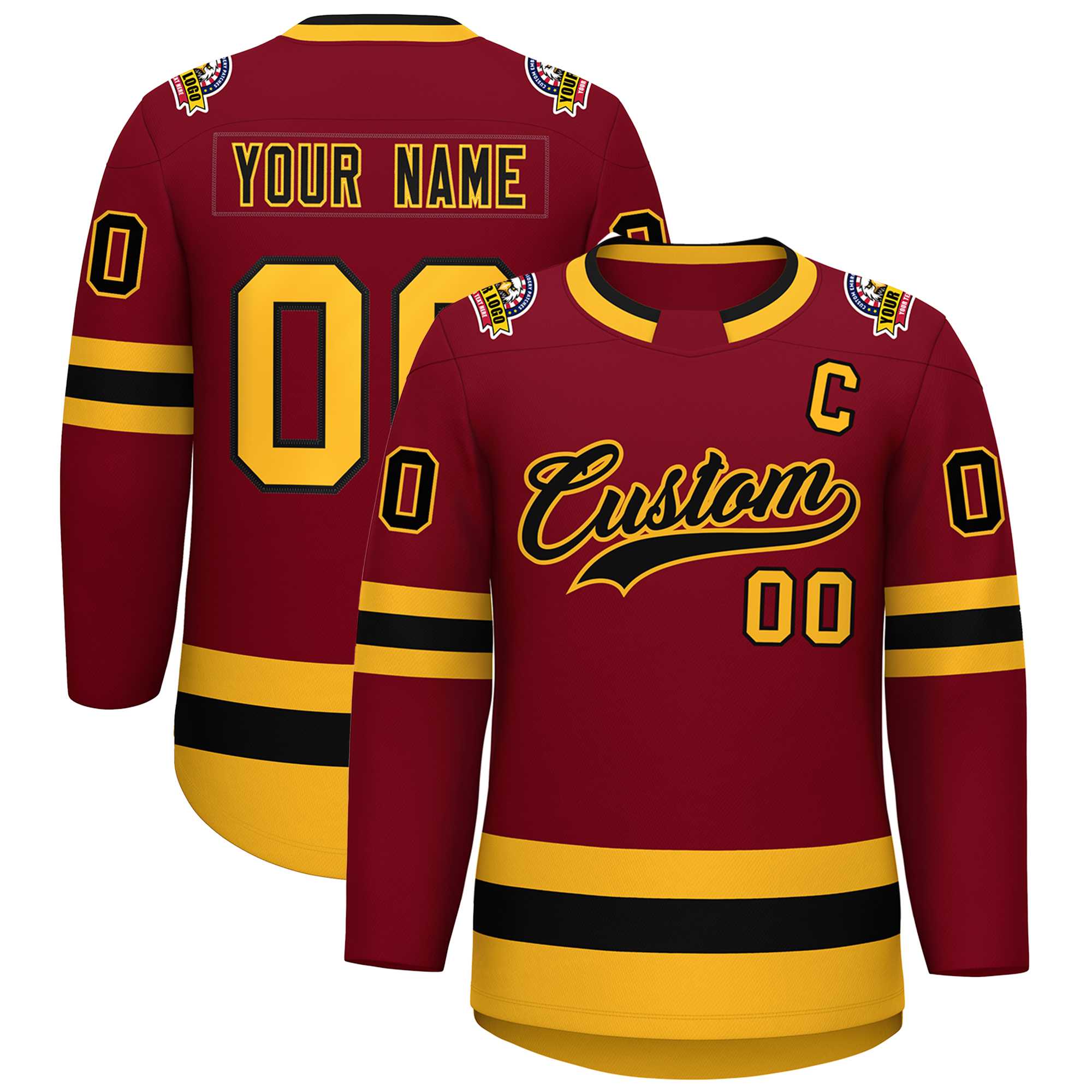 Custom Crimson Black-Gold Classic Style Hockey Jersey