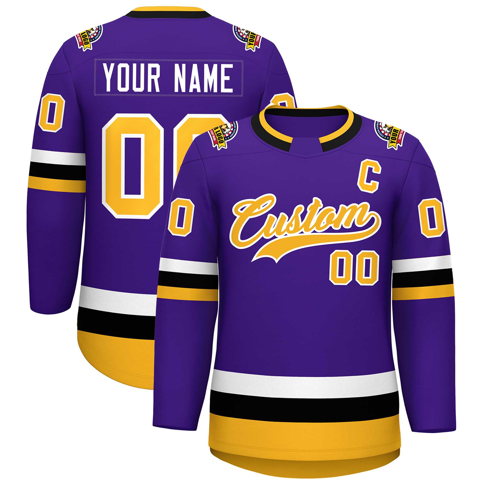 Custom Purple Gold-White Classic Style Hockey Jersey