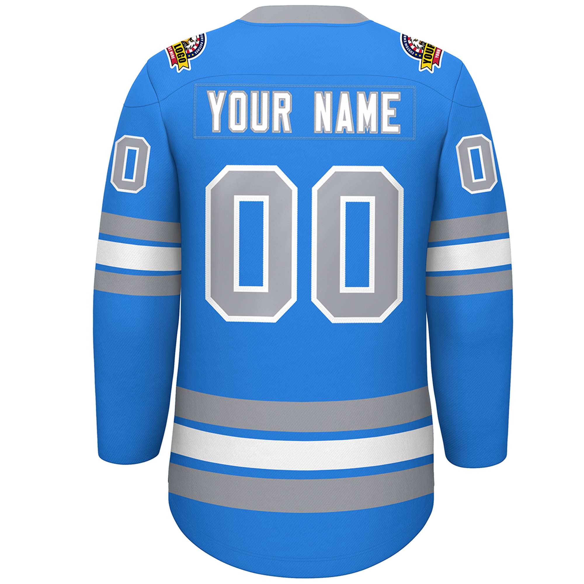 Custom Powder Blue White-Gray Lace-Up Neck Hockey Jersey