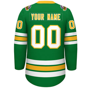 Custom Kelly Green Yellow-White Lace-Up Neck Hockey Jersey