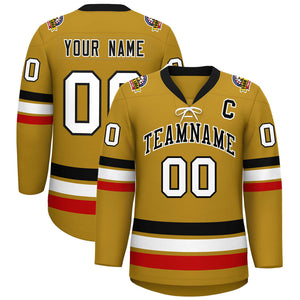 Custom Old Gold Black-White Lace-Up Neck Hockey Jersey