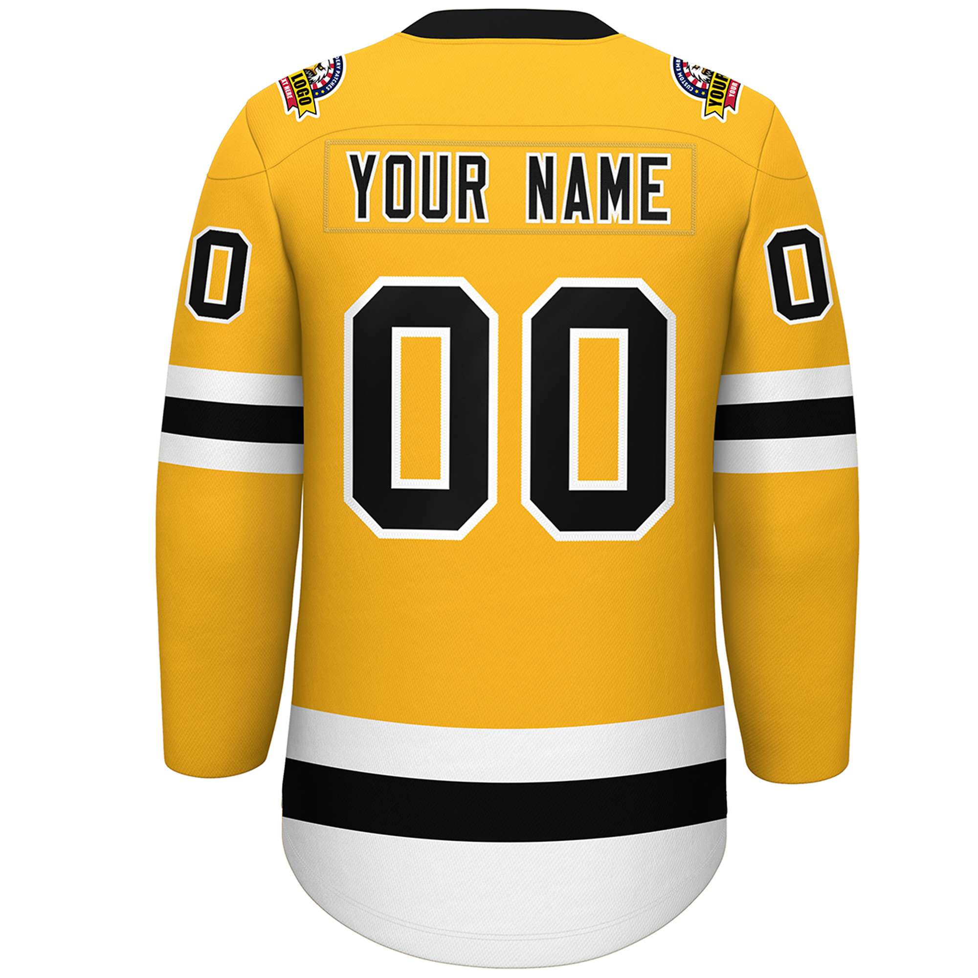 Custom Gold Black-White Lace-Up Neck Hockey Jersey