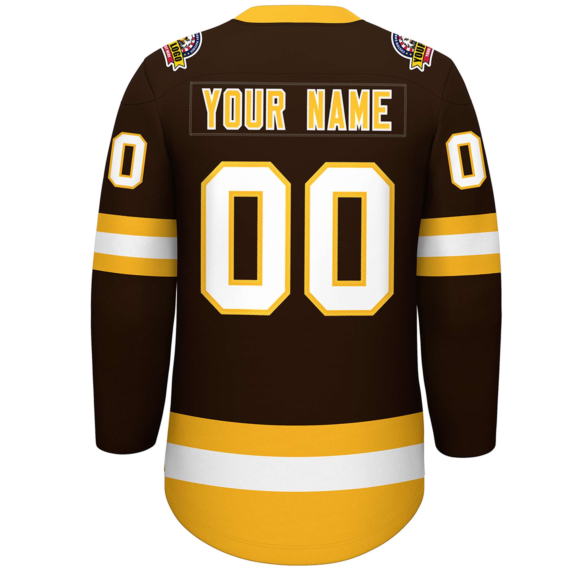 Custom Brown Gold-White Lace-Up Neck Hockey Jersey