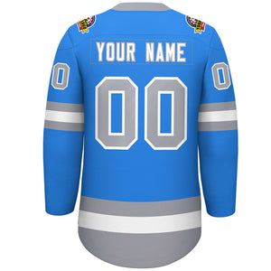 Custom Powder Blue White-Gray Lace-Up Neck Hockey Jersey