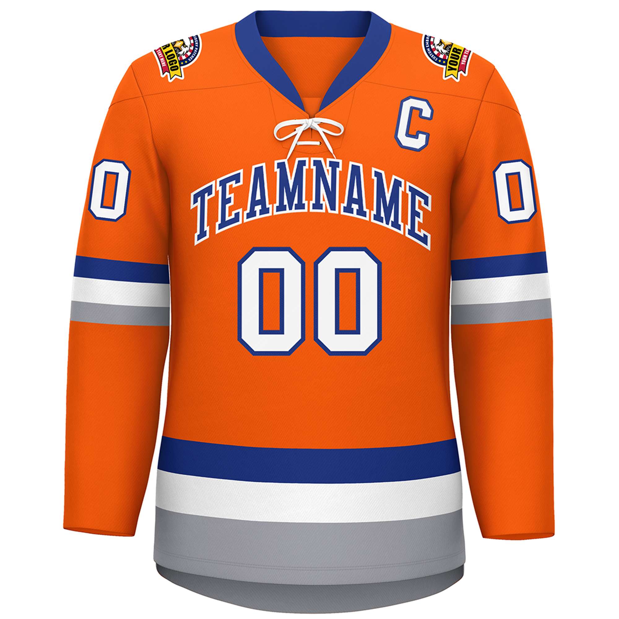 Custom Orange Royal-White Lace-Up Neck Hockey Jersey