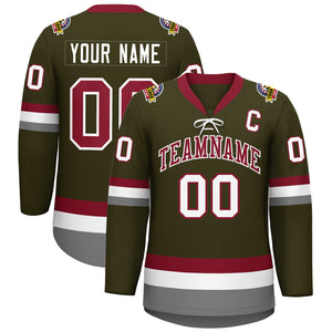 Custom Olive Crimson-White Lace-Up Neck Hockey Jersey