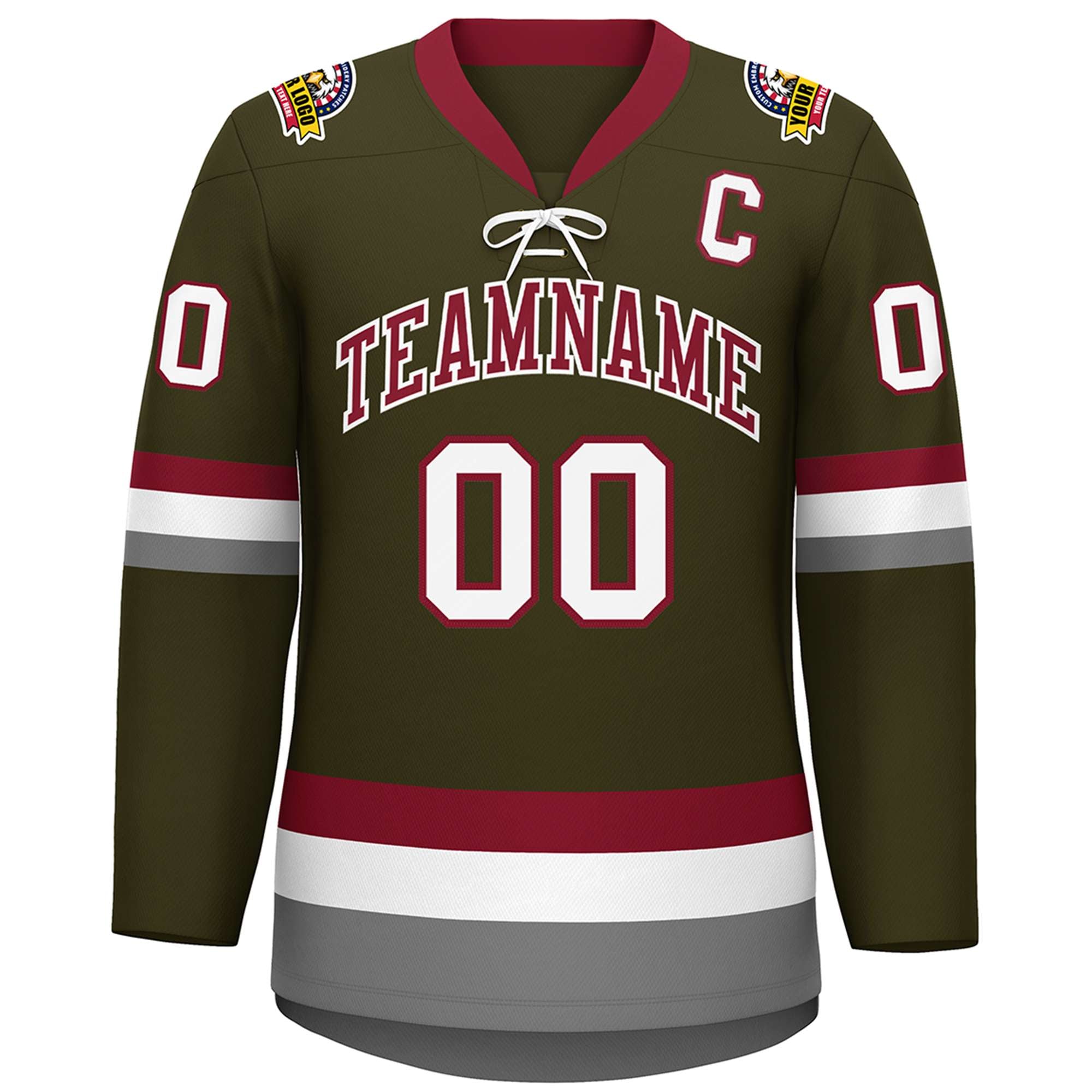 Custom Olive Crimson-White Lace-Up Neck Hockey Jersey