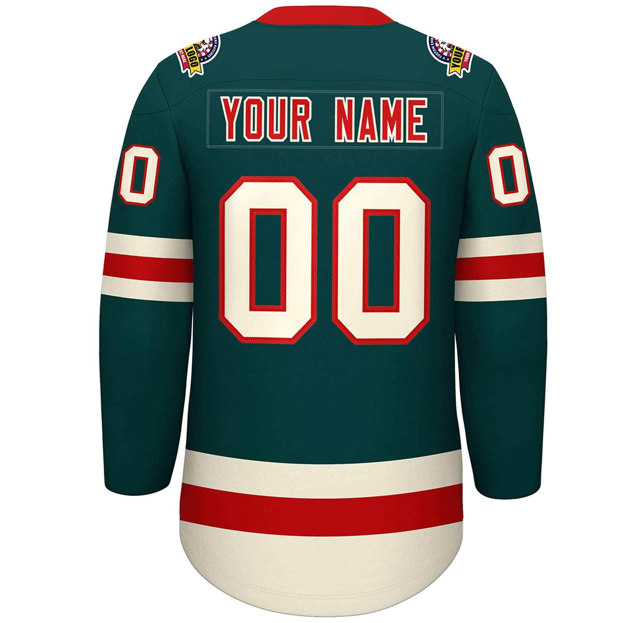 Custom Midnight Green Red-Cream Lace-Up Neck Hockey Jersey