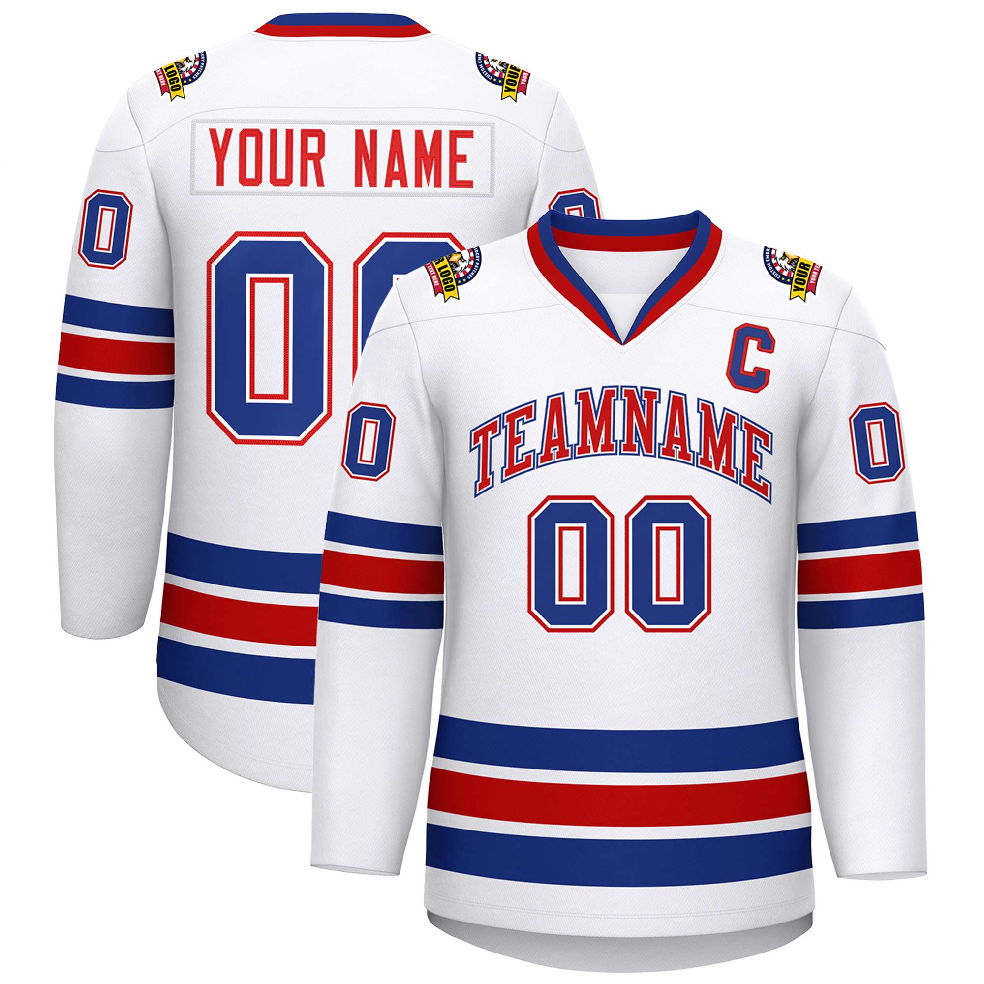 Custom White Red White-Royal Classic Style Hockey Jersey