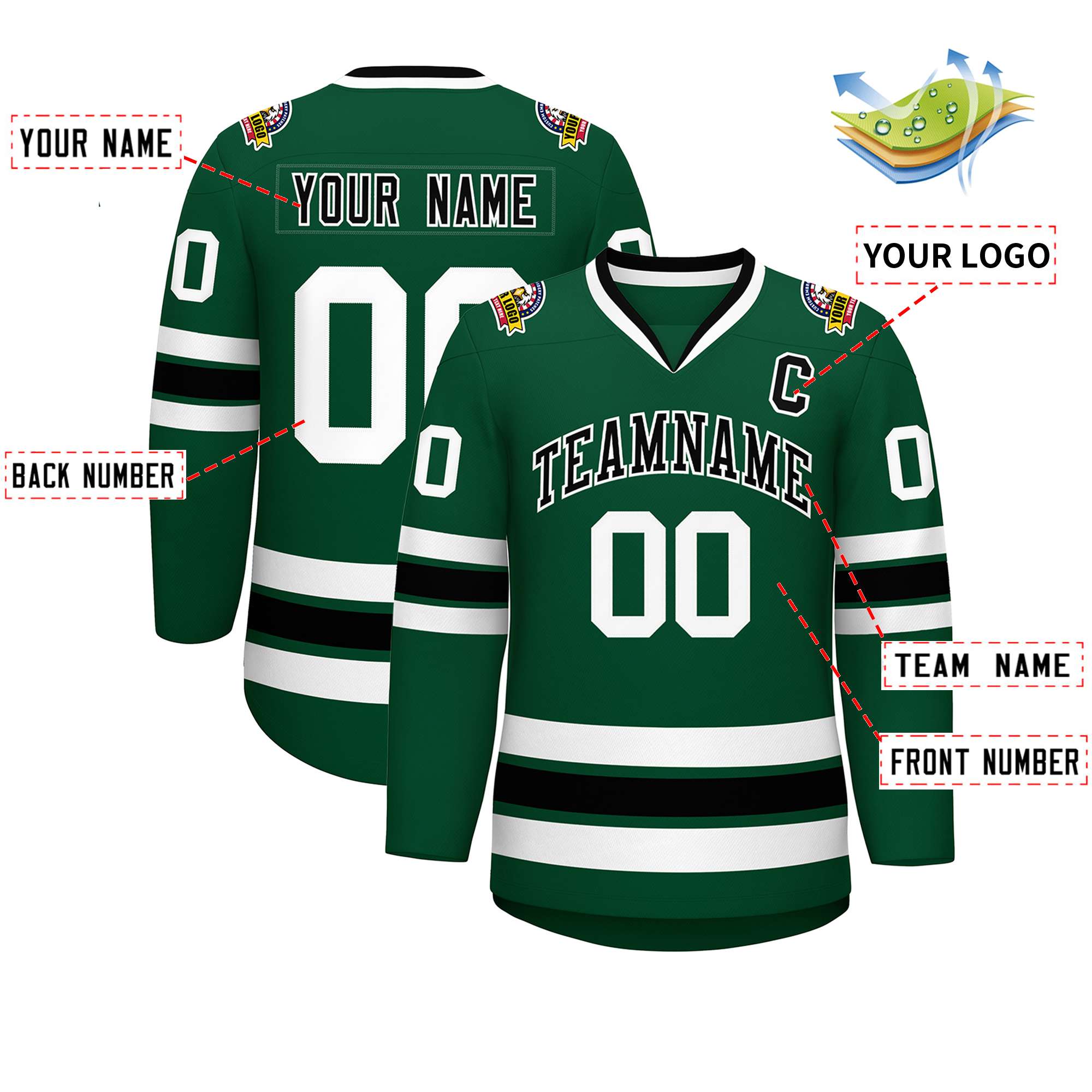 Custom Green Black-White Classic Style Hockey Jersey