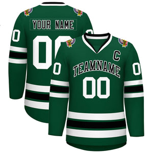 Custom Green Black-White Classic Style Hockey Jersey