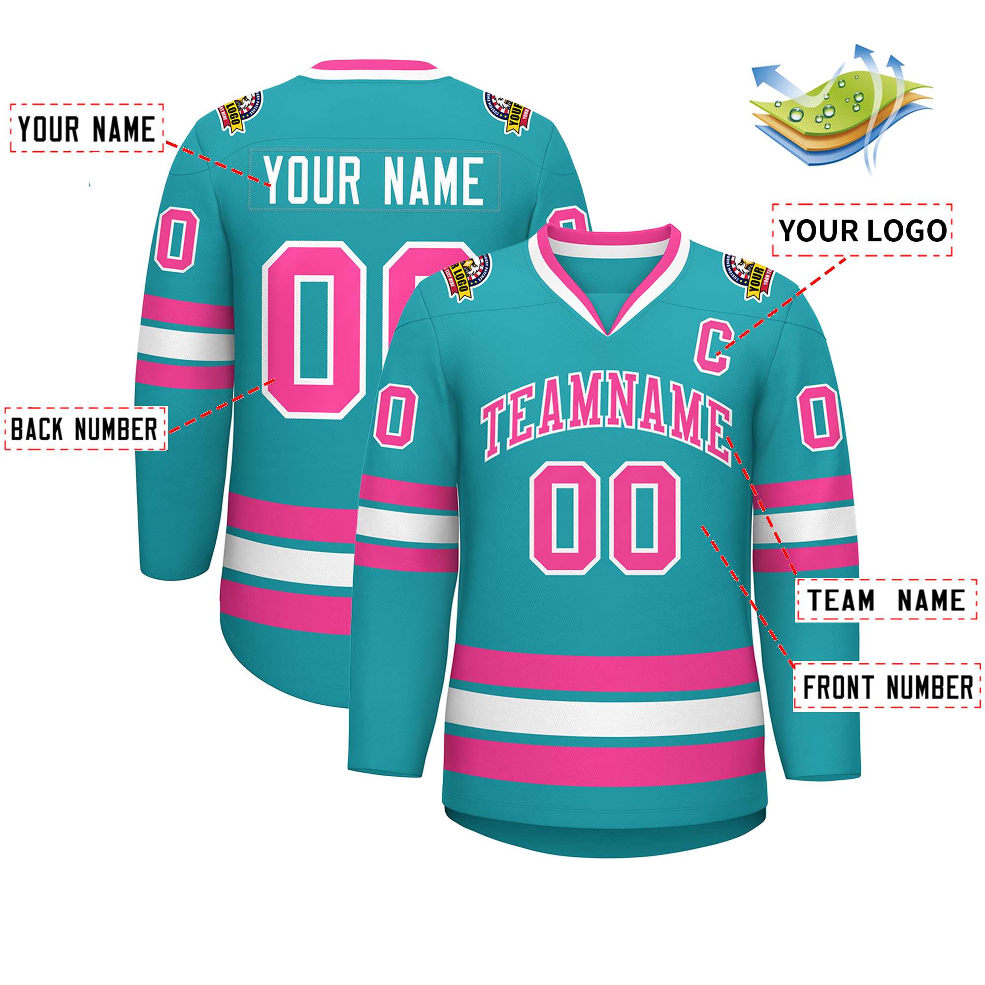 Custom Aqua Pink-White Classic Style Hockey Jersey