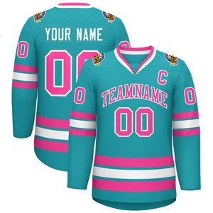 Custom Aqua Pink-White Classic Style Hockey Jersey