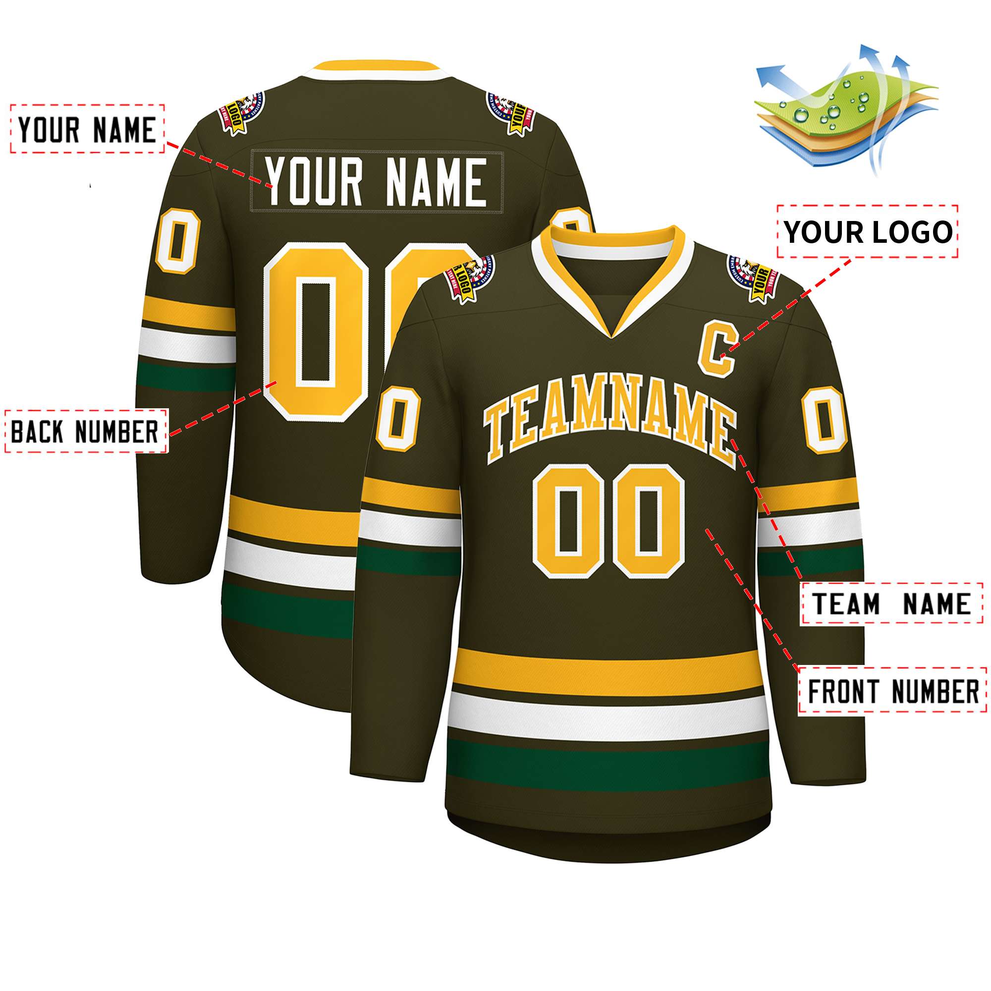 Custom Olive Gold-White Classic Style Hockey Jersey