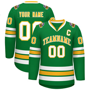 Maillot de hockey de style classique Kelly vert or-blanc personnalisé