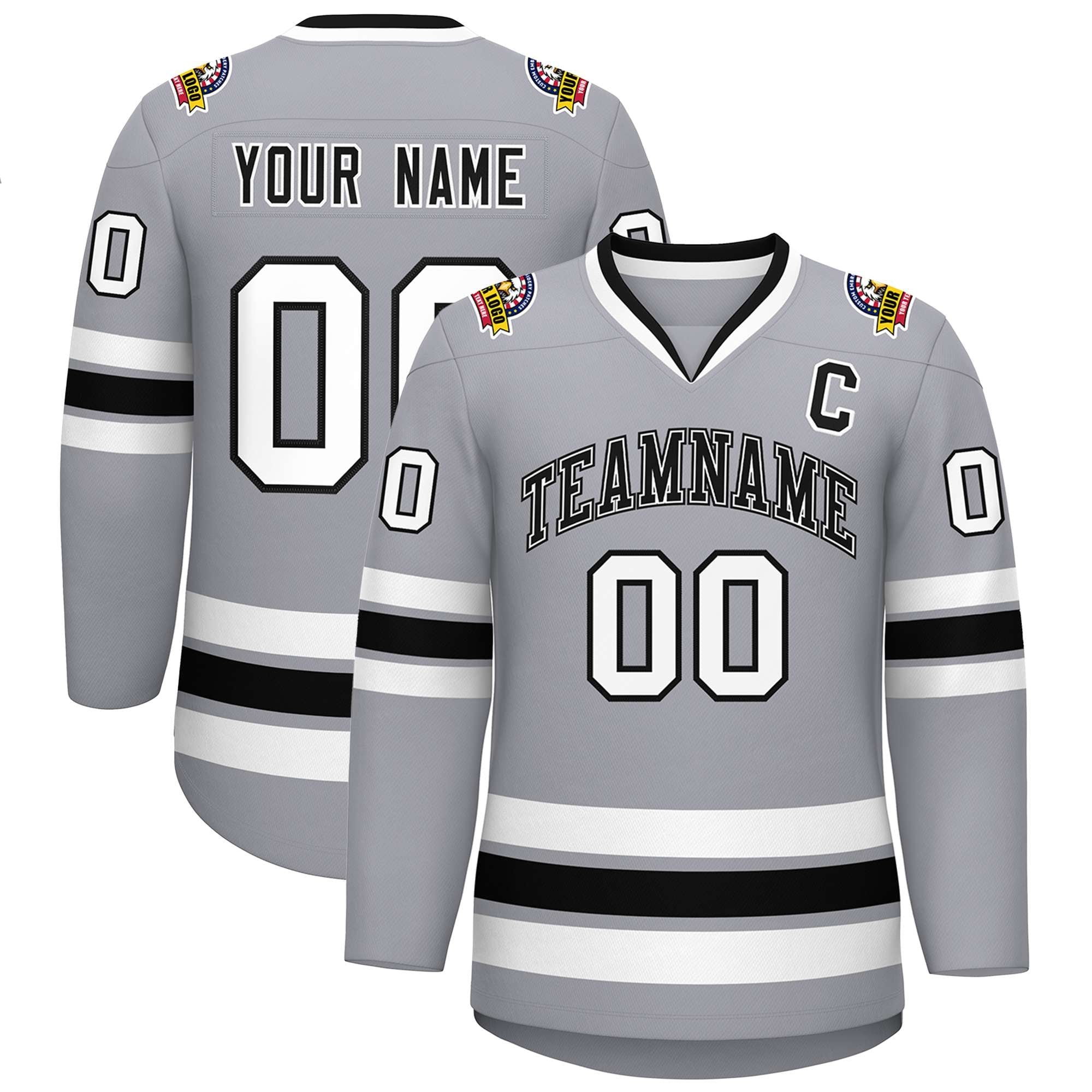 Custom Gray Black White-Black Classic Style Hockey Jersey