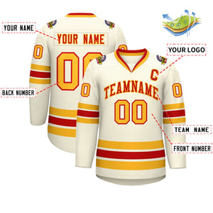 Custom Khaki Red-Gold Classic Style Hockey Jersey