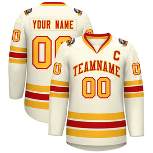 Custom Khaki Red-Gold Classic Style Hockey Jersey