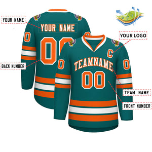 Custom Teal White-Orange Classic Style Hockey Jersey