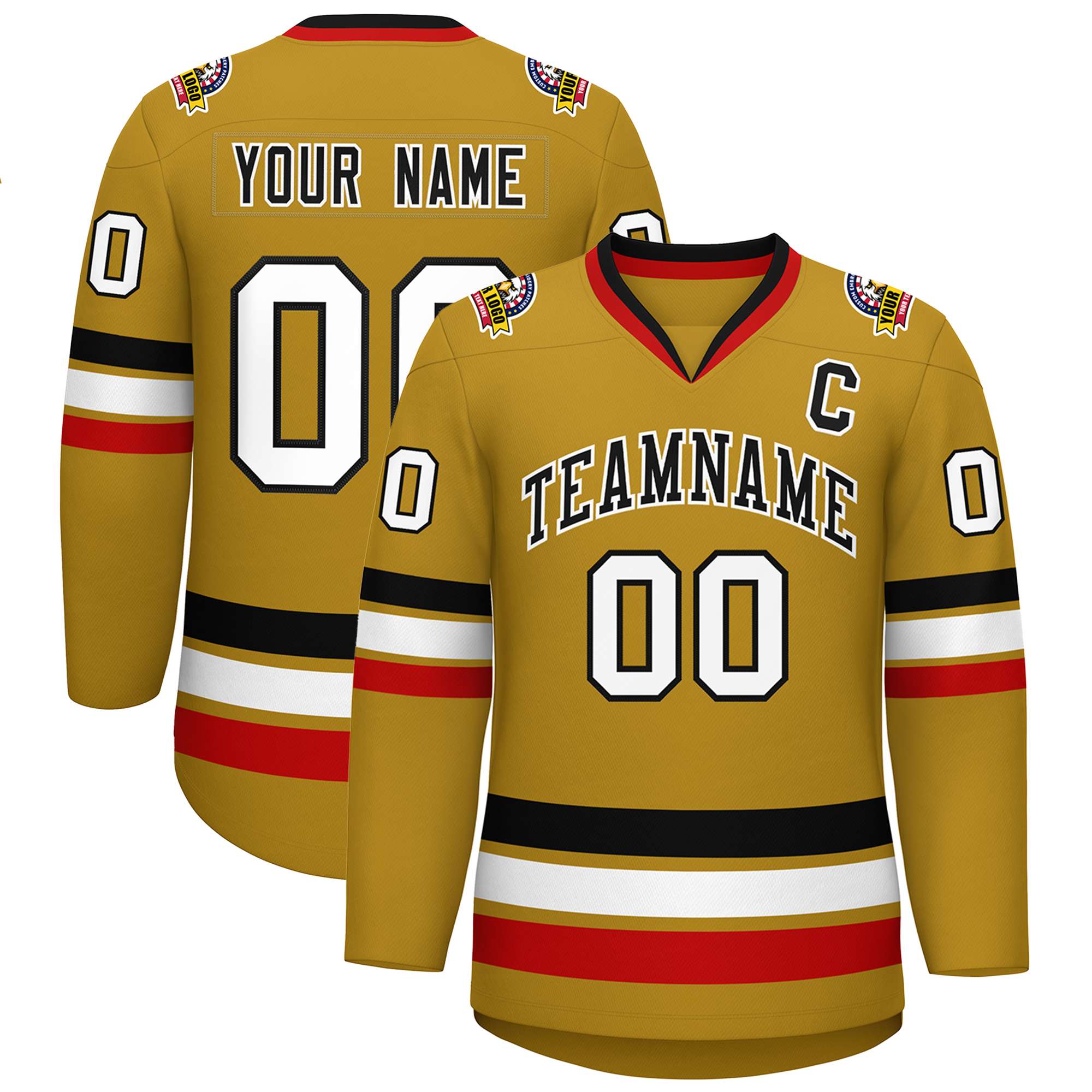 Custom Old Gold Black-White Classic Style Hockey Jersey