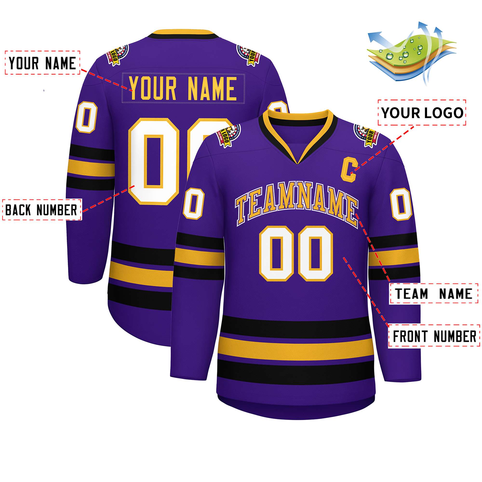 Custom Purple Gold Purple-White Classic Style Hockey Jersey