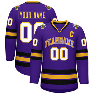 Maillot de hockey de style classique personnalisé violet or violet-blanc