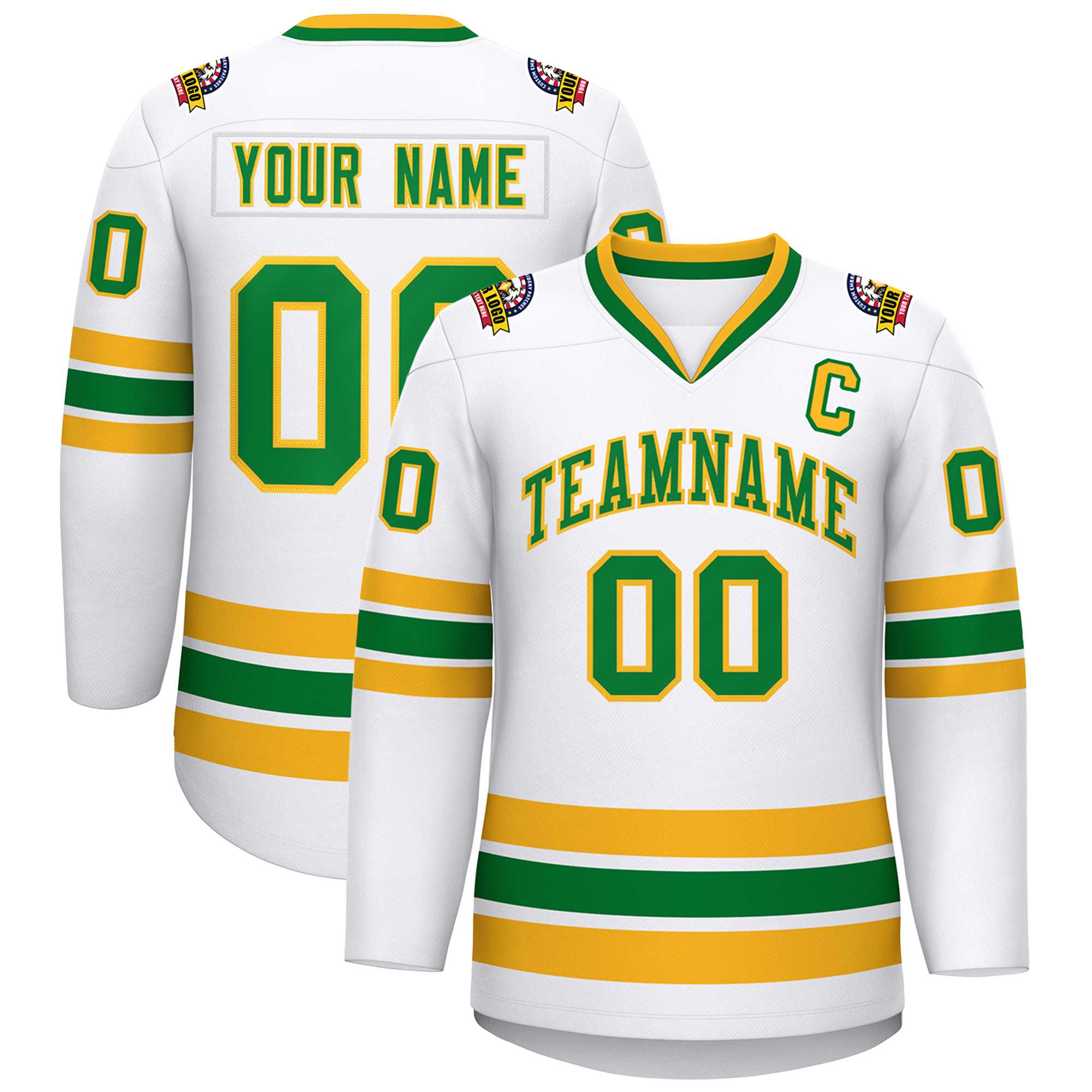 Maillot de hockey de style classique Kelly vert-or blanc personnalisé