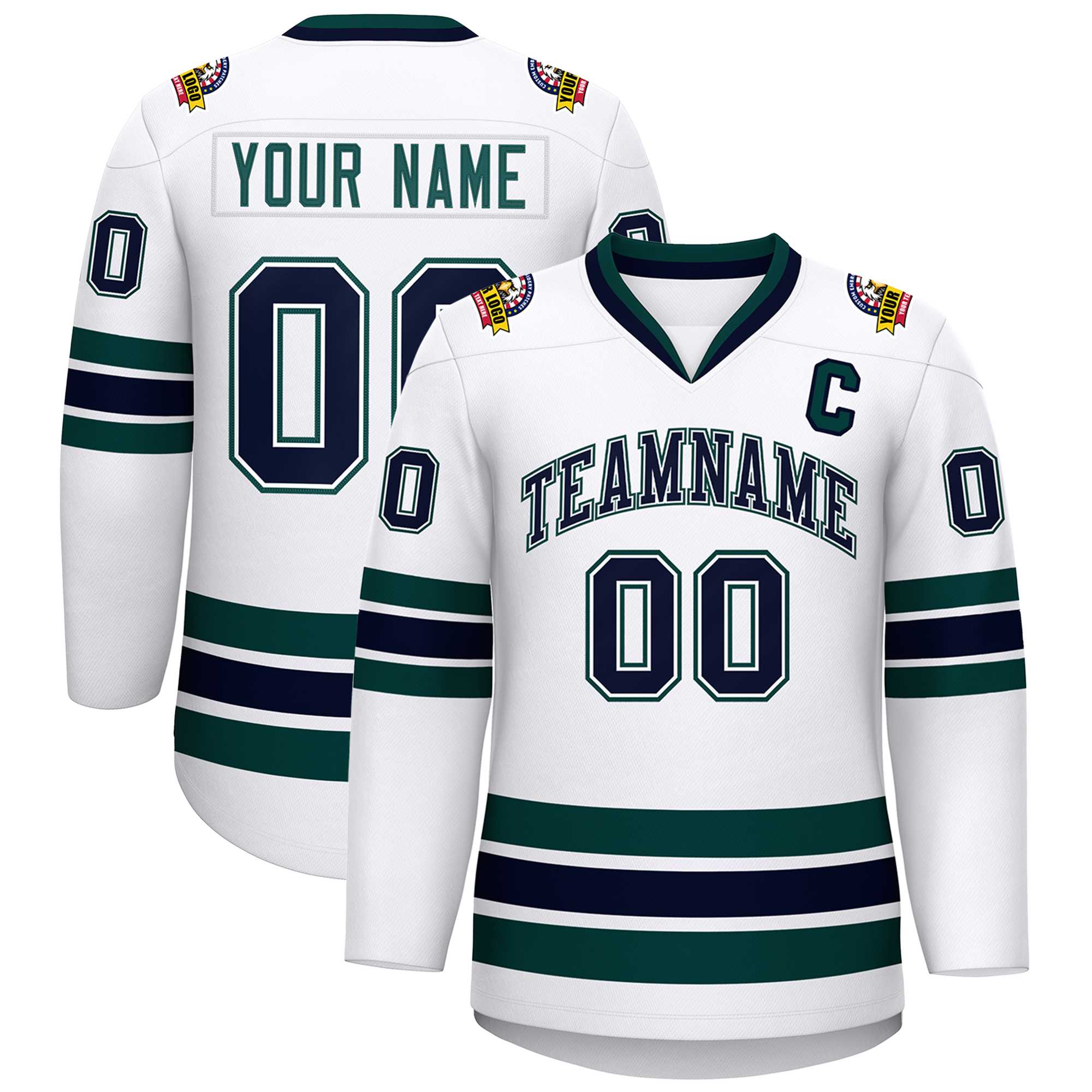 Maillot de hockey de style classique blanc marine blanc-vert minuit personnalisé