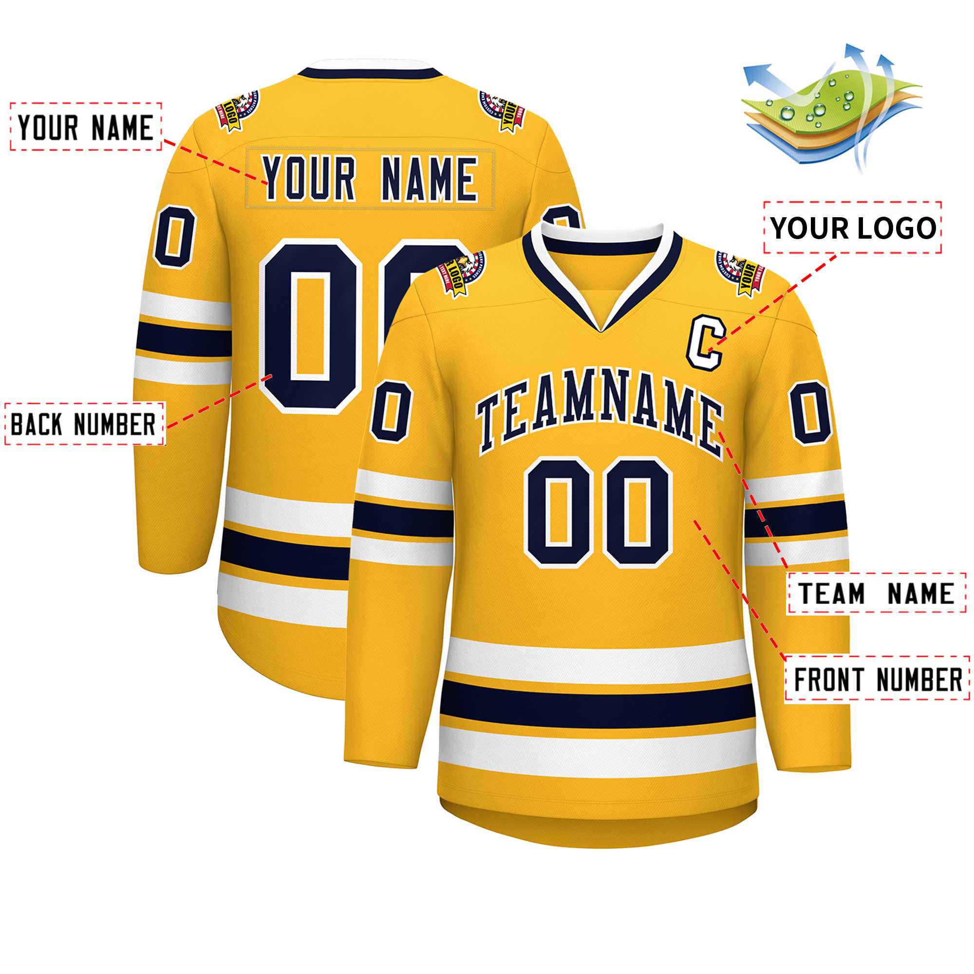 Custom Gold Navy-White Classic Style Hockey Jersey