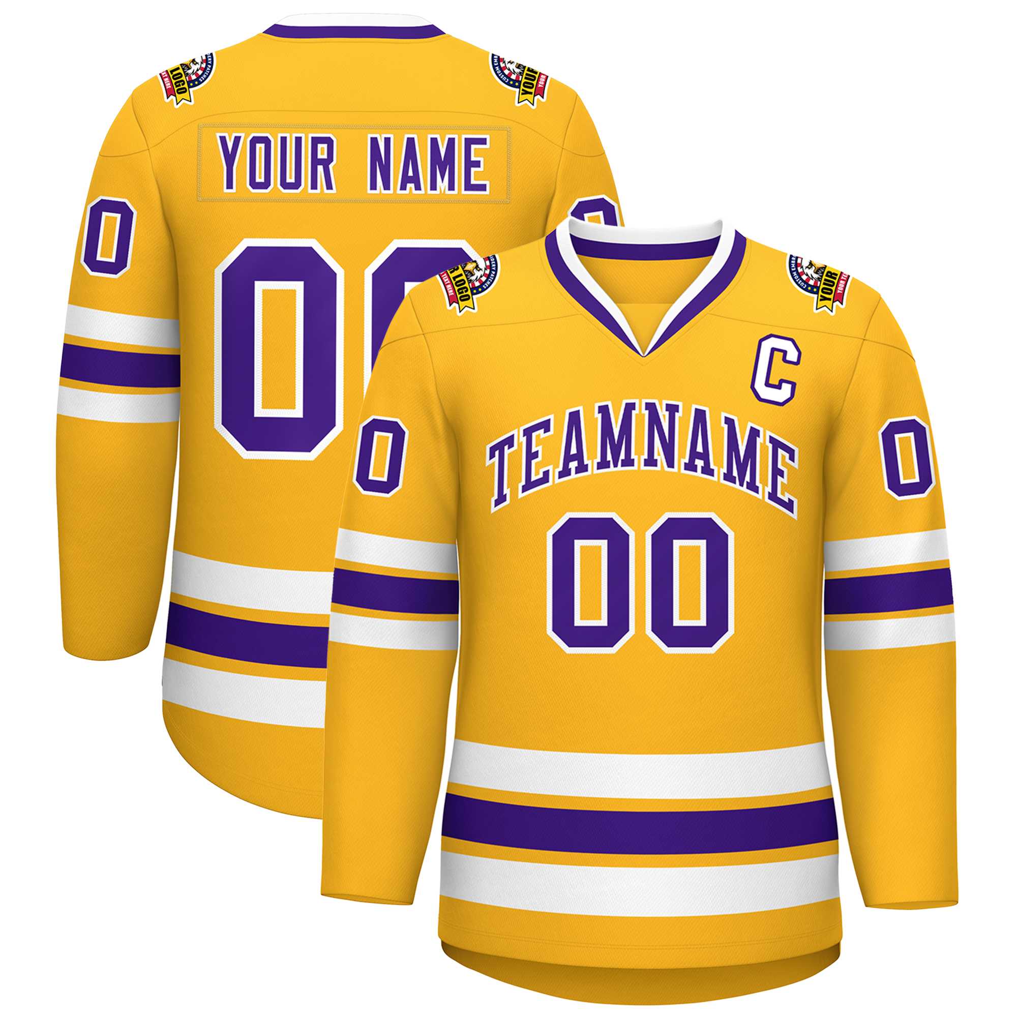 Custom Gold Purple-White Classic Style Hockey Jersey