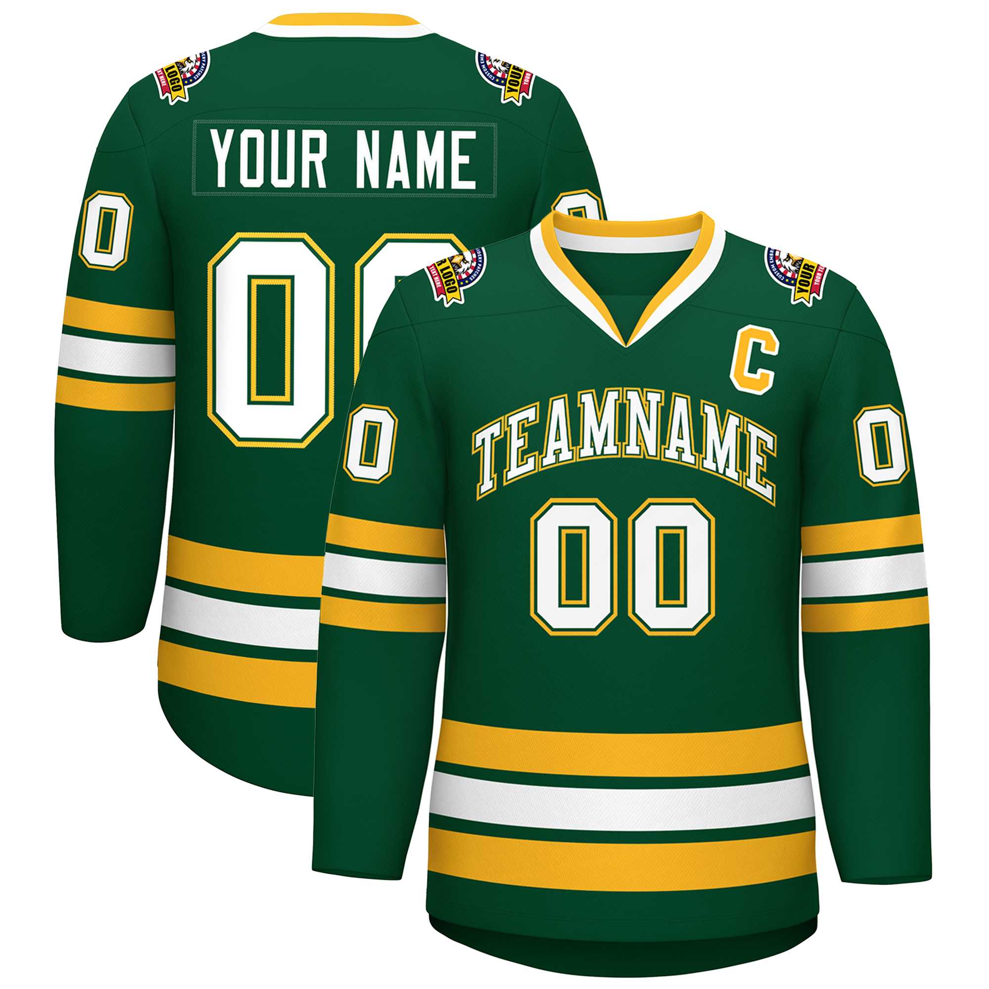 Custom Green White Green-Gold Classic Style Hockey Jersey