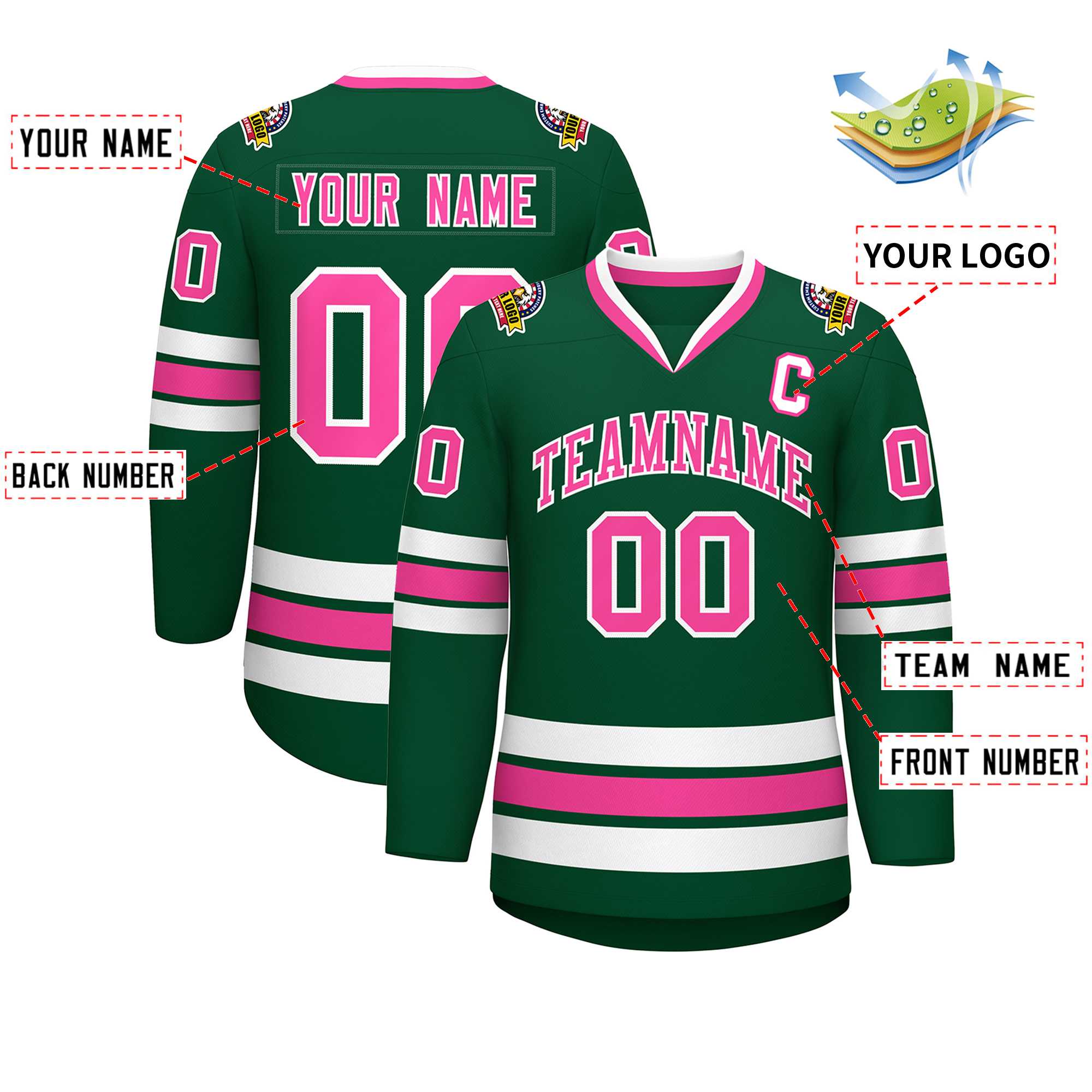 Maillot de hockey de style classique vert rose-blanc personnalisé