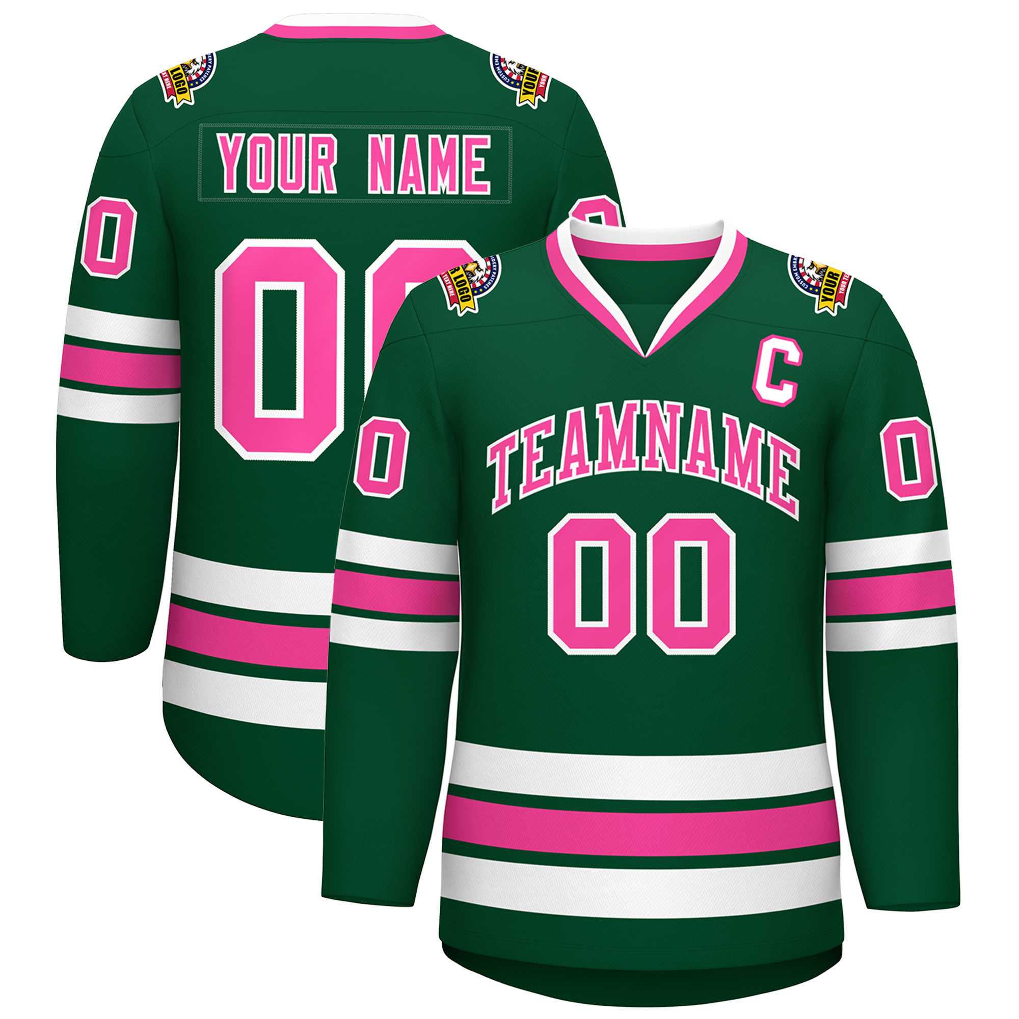 Maillot de hockey de style classique vert rose-blanc personnalisé