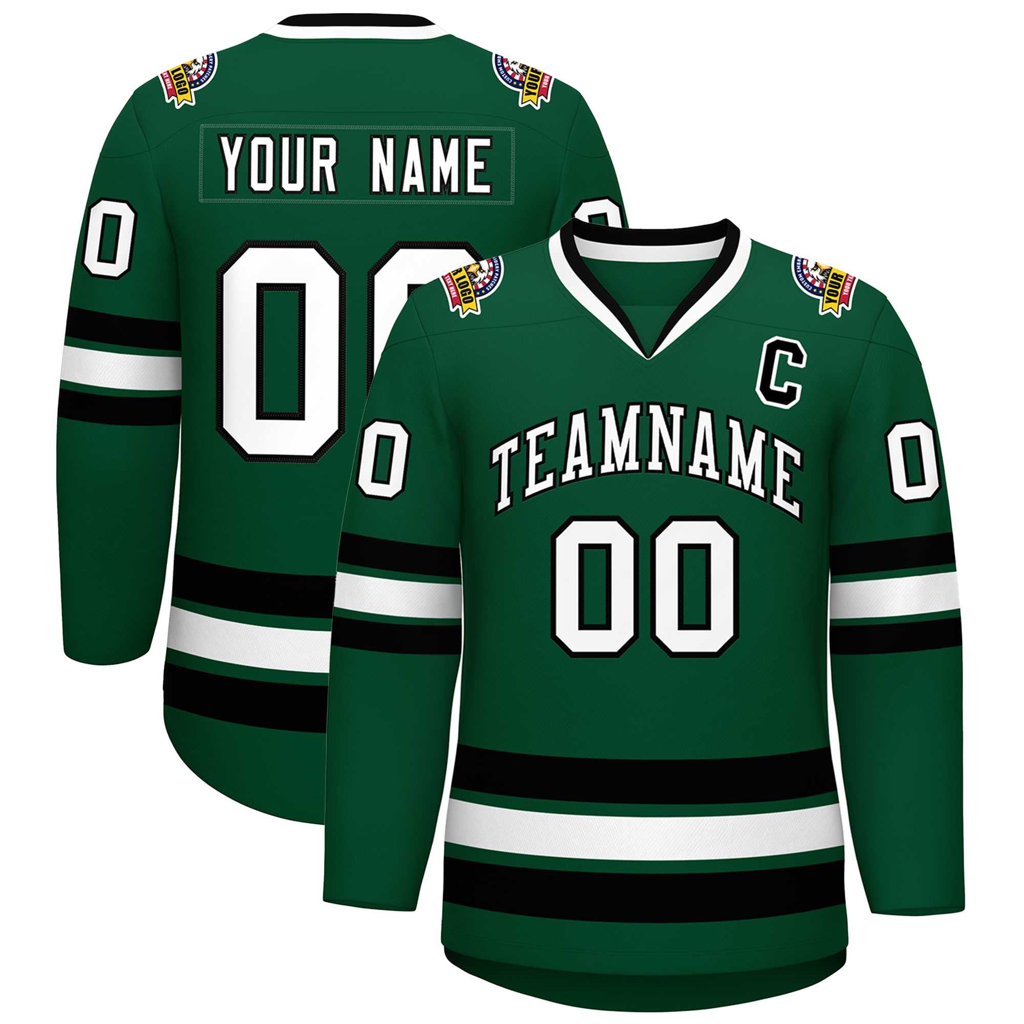 Custom Green White-Black Classic Style Hockey Jersey