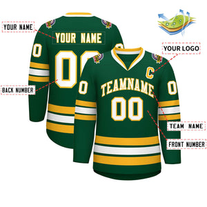 Custom Green White-Gold Classic Style Hockey Jersey