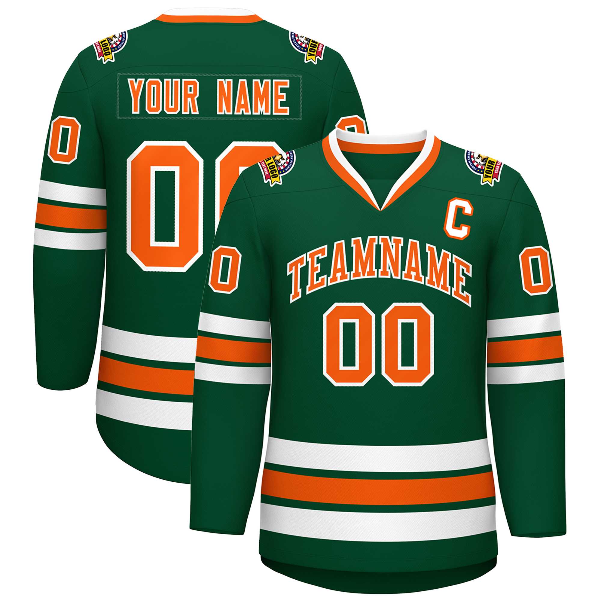 Maillot de hockey de style classique vert orange-blanc personnalisé