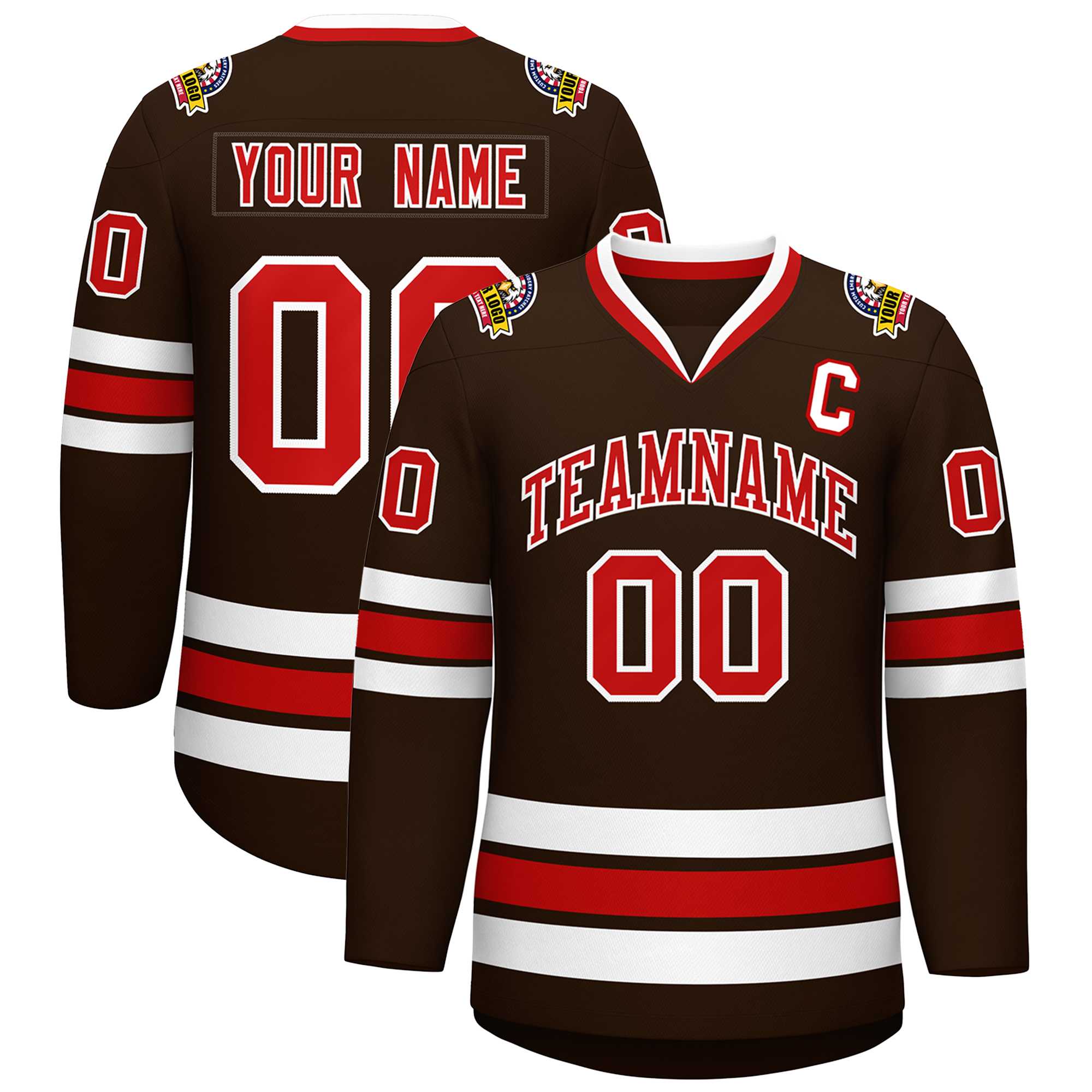 Custom Brown Red-White Classic Style Hockey Jersey