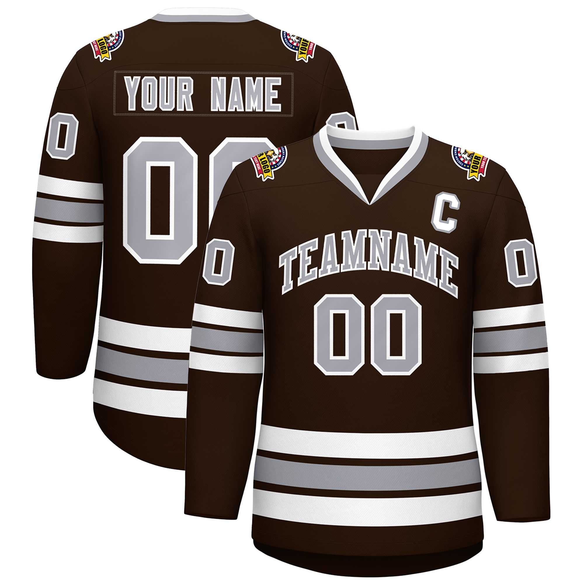 Custom Brown Gray-White Classic Style Hockey Jersey