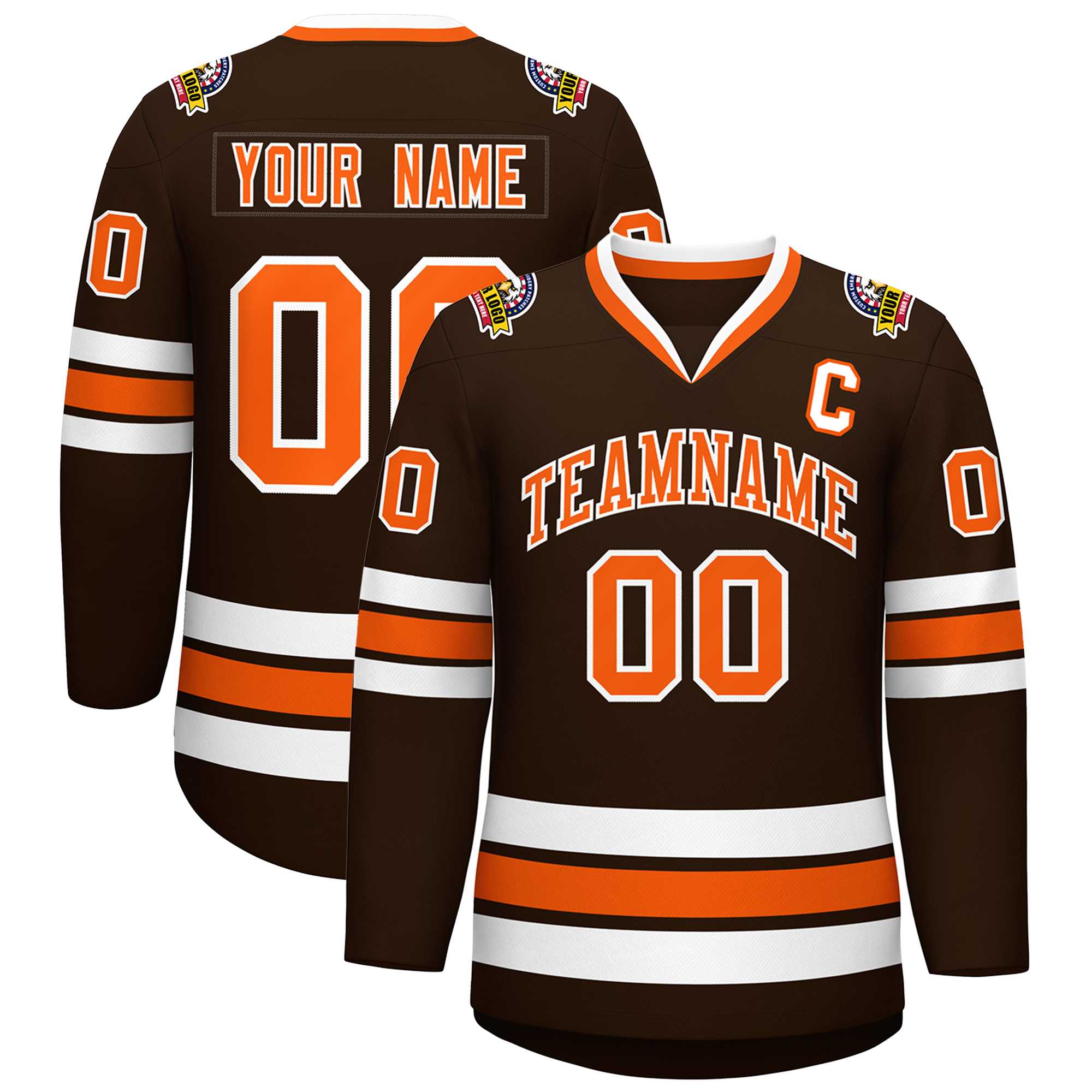 Custom Brown Orange-White Classic Style Hockey Jersey